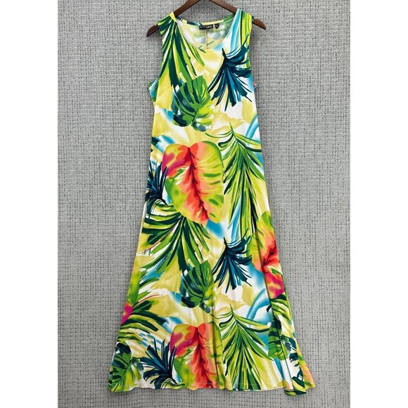 Attitudes By Renee Maxi Dress Womens Size M Multicolor Sleeveless Tropical - Picture 1 of 9